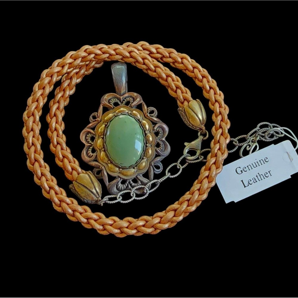 Carolyn Pollack Green Turquoise Radiance Mixed Metal Enhancer Leather Cord